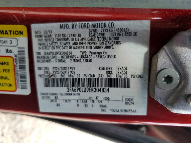2014 Ford Fusion მანქანა იყიდება აუქციონზე, vin: 3FA6P0LU9ER304834, აუქციონის ნომერი: 55011526