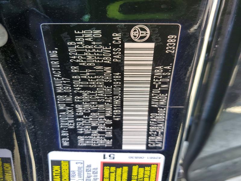 Auction sale of the 2018 Toyota Camry, vin: 4T1B11HK9JU019184, lot number: 54484806