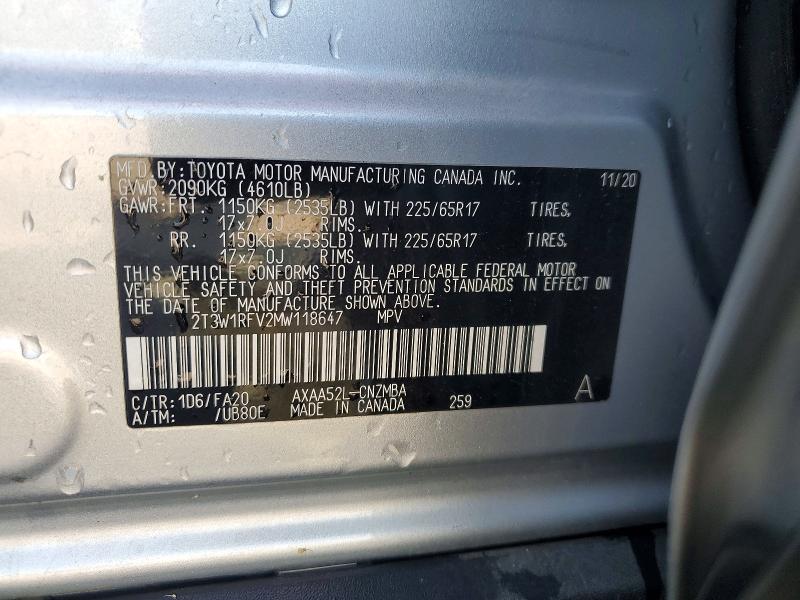 54243516 :رقم المزاد ، 2T3W1RFV2MW118647 vin ، 2021 Toyota Rav4 مزاد بيع