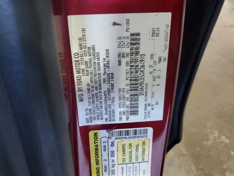 Aukcja sprzedaży 2016 Ford Fusion, vin: 3FA6P0LU5GR364970, numer aukcji: 53398526