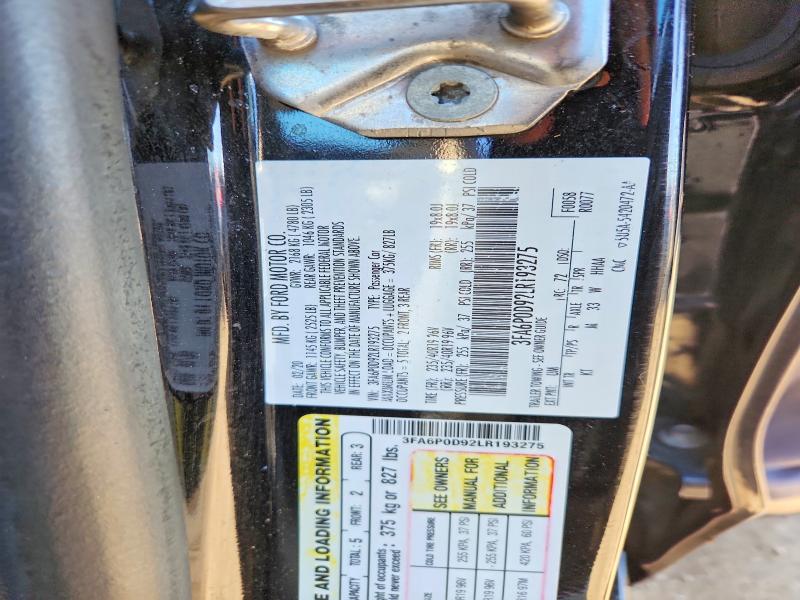 51865426 :رقم المزاد ، 3FA6P0D92LR193275 vin ، 2020 Ford Fusion مزاد بيع