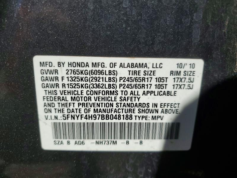 Aukcja sprzedaży 2011 Honda Pilot, vin: 5FNYF4H97BB048188, numer aukcji: 52094416
