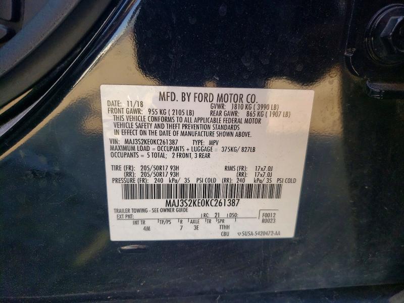 53998116 :رقم المزاد ، MAJ3S2KE0KC261387 vin ، 2019 Ford Ecosport مزاد بيع