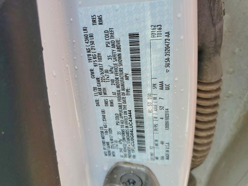 54509296 :رقم المزاد ، 1FMCU0G64LUC43444 vin ، 2020 Ford Escape مزاد بيع