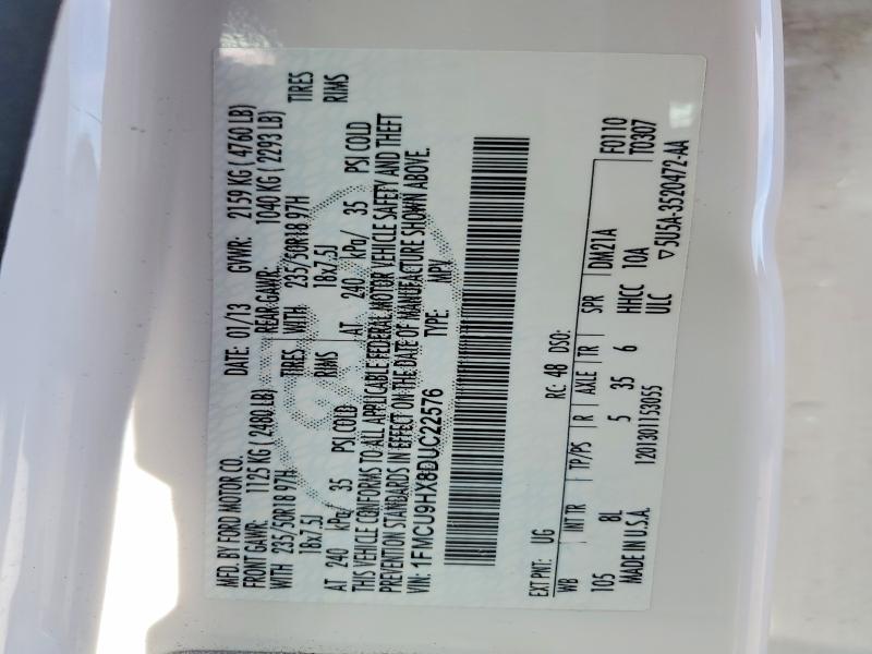 2013 Ford Escape მანქანა იყიდება აუქციონზე, vin: 1FMCU9HX8DUC22576, აუქციონის ნომერი: 52605126