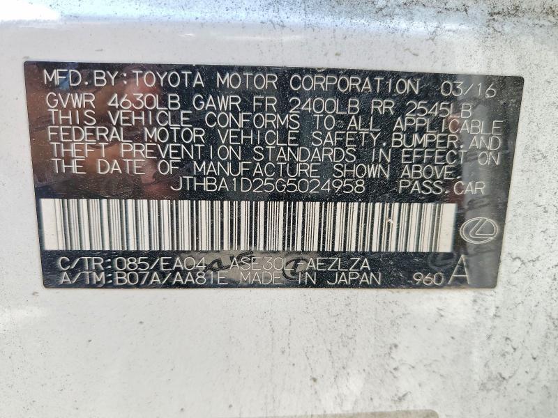 Aukcja sprzedaży 2016 Lexus Is, vin: JTHBA1D25G5024958, numer aukcji: 53636526
