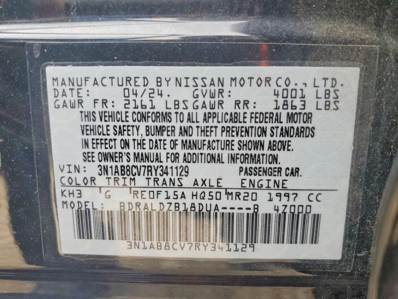 2024 Nissan Sentra მანქანა იყიდება აუქციონზე, vin: 3N1AB8CV7RY341129, აუქციონის ნომერი: 52087286