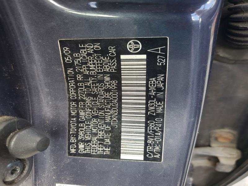 Aukcja sprzedaży 2010 Toyota Prius, vin: JTDKN3DU2A0001998, numer aukcji: 53697236