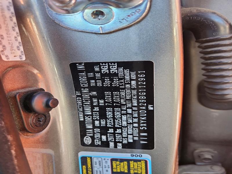 54701466 :رقم المزاد ، 5XYKUDA29BG112961 vin ، 2011 Kia Sorento مزاد بيع