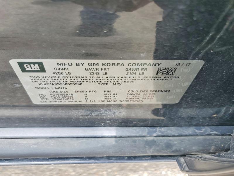 2018 Buick Encore მანქანა იყიდება აუქციონზე, vin: KL4CJASB5JB555590, აუქციონის ნომერი: 53178456
