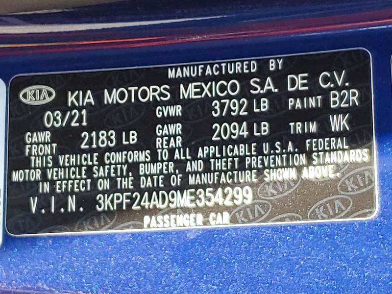 2021 Kia Forte მანქანა იყიდება აუქციონზე, vin: 3KPF24AD9ME354299, აუქციონის ნომერი: 53006946