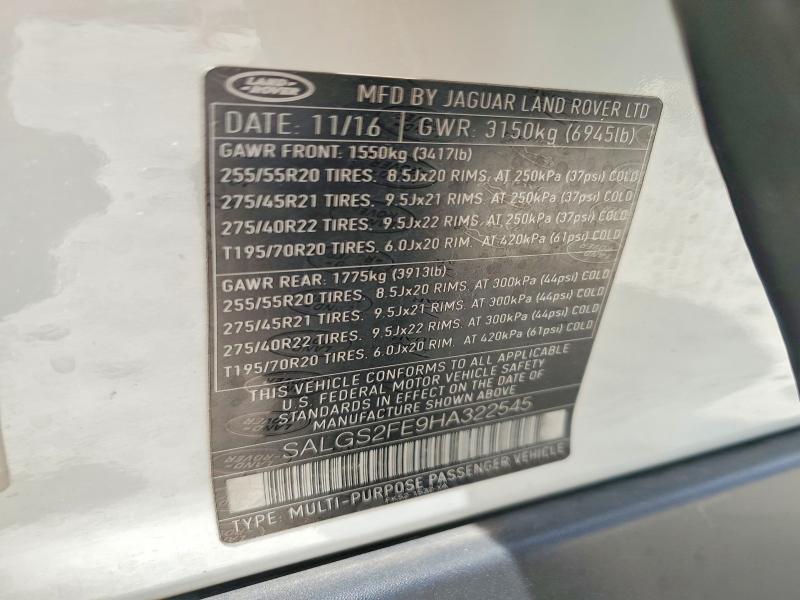 Продаж на аукціоні авто 2017 Land Rover Range Rover, vin: SALGS2FE9HA322545, номер лоту: 52131936