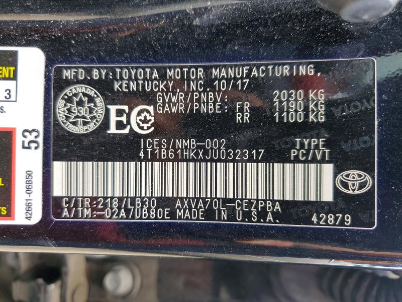 Продажа на аукционе авто 2018 Toyota Camry, vin: 4T1B61HKXJU032317, номер лота: 54425206