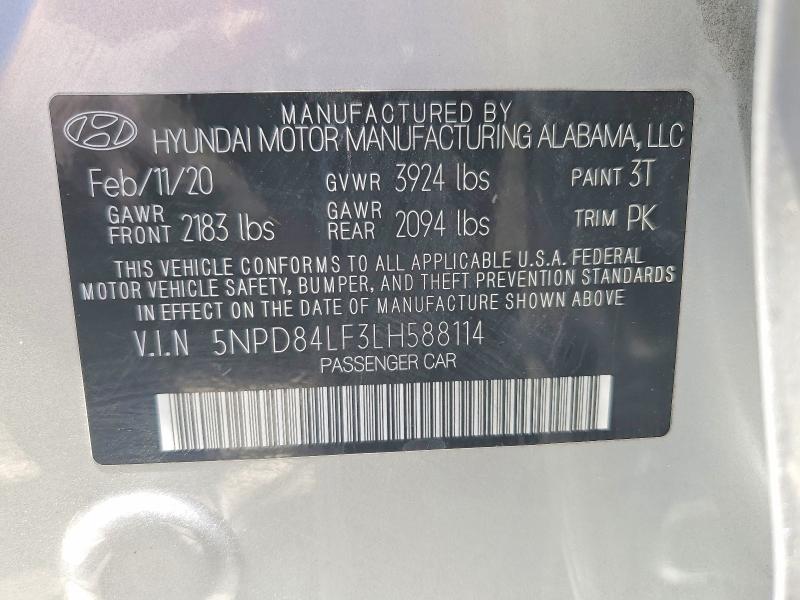 2020 Hyundai Elantra მანქანა იყიდება აუქციონზე, vin: 5NPD84LF3LH588114, აუქციონის ნომერი: 54302346
