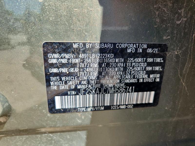 53290536 :رقم المزاد ، JF2SKAJC7MH586741 vin ، 2021 Subaru Forester مزاد بيع