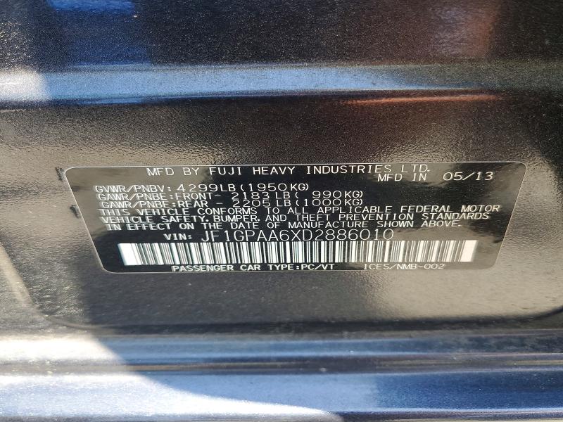Продажа на аукционе авто 2013 Subaru Impreza, vin: JF1GPAA6XD2886010, номер лота: 54400666