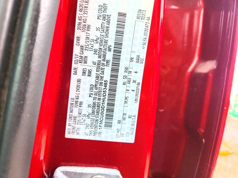 54996706 :رقم المزاد ، 1FMCU0GD1HUD53485 vin ، 2017 Ford Escape مزاد بيع