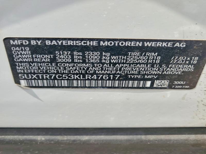 Aukcja sprzedaży 2019 Bmw X3, vin: 5UXTR7C53KLR47617, numer aukcji: 53577486