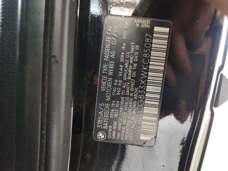 1998 Bmw 318 მანქანა იყიდება აუქციონზე, vin: WBACG833XWKC85087, აუქციონის ნომერი: 49834916