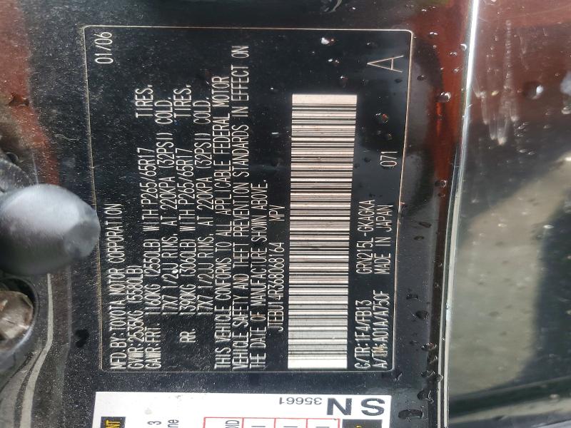 55118696 :رقم المزاد ، JTEBU14R368068164 vin ، 2006 Toyota 4runner مزاد بيع
