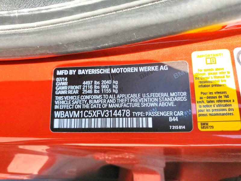 53946886 :رقم المزاد ، WBAVM1C5XFV314478 vin ، 2015 Bmw X1 مزاد بيع