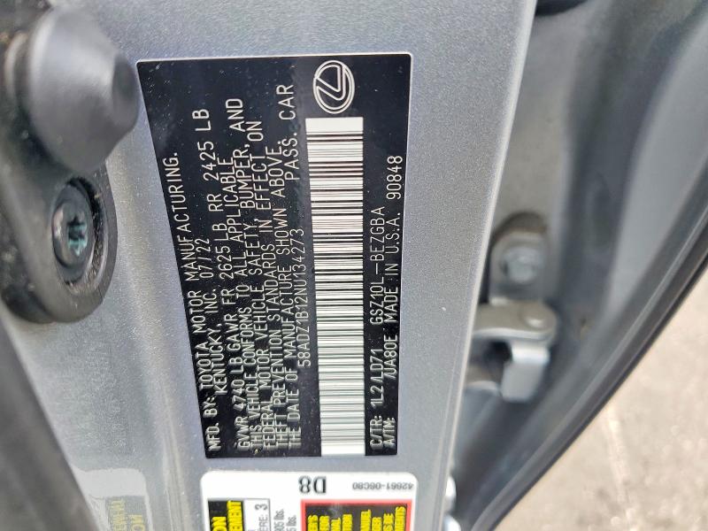 53939186 :رقم المزاد ، 58ADZ1B12NU134273 vin ، 2022 Lexus Es 350 مزاد بيع