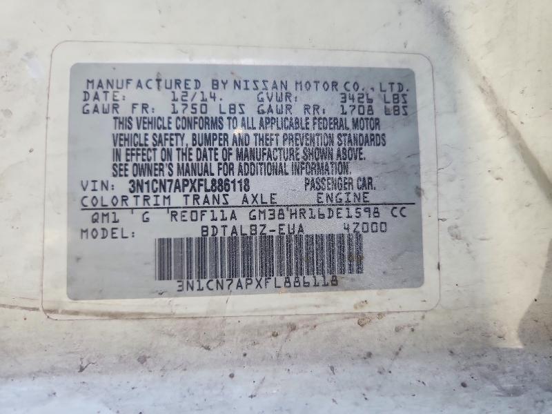 Aukcja sprzedaży 2015 Nissan Versa, vin: 3N1CN7APXFL886118, numer aukcji: 52275296