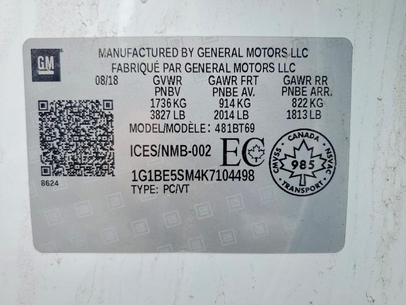2019 Chevrolet Cruze მანქანა იყიდება აუქციონზე, vin: 1G1BE5SM4K7104498, აუქციონის ნომერი: 51796256