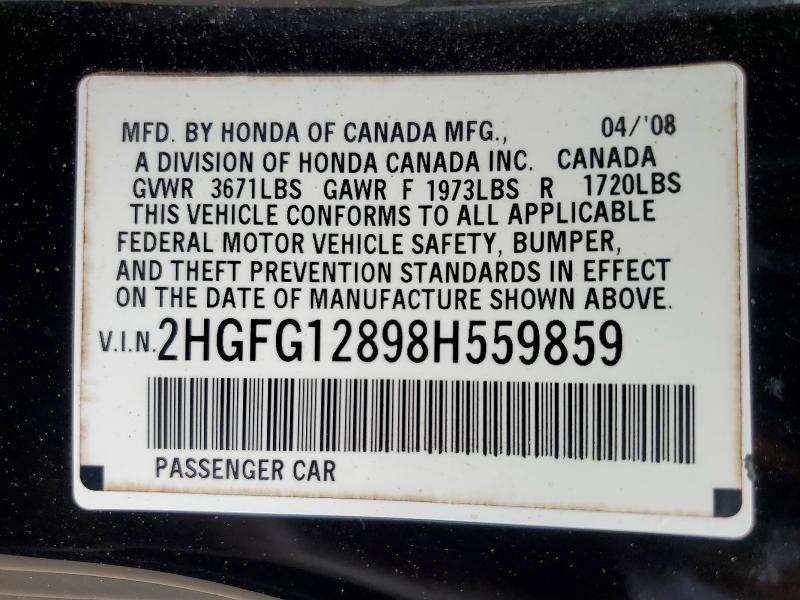 54809686 :رقم المزاد ، 2HGFG12898H559859 vin ، 2008 Honda Civic مزاد بيع