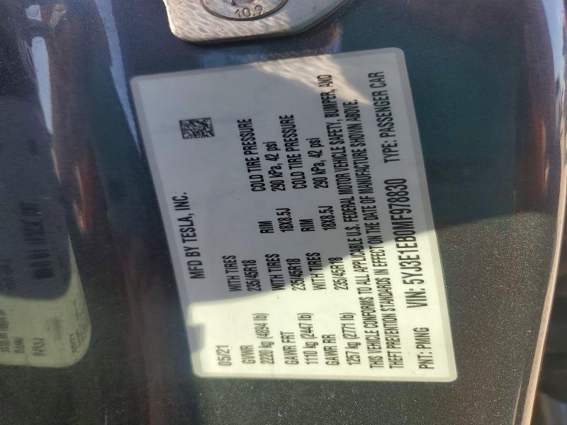 Aukcja sprzedaży 2021 Tesla Mod, vin: 5YJ3E1EB0MF978830, numer aukcji: 55440686