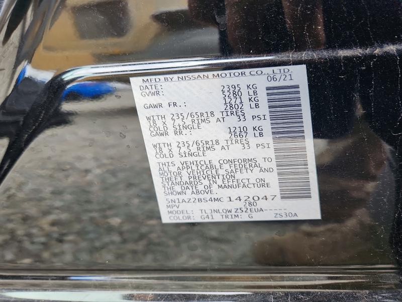 2021 Nissan Murano მანქანა იყიდება აუქციონზე, vin: 5N1AZ2BS4MC142047, აუქციონის ნომერი: 54778276