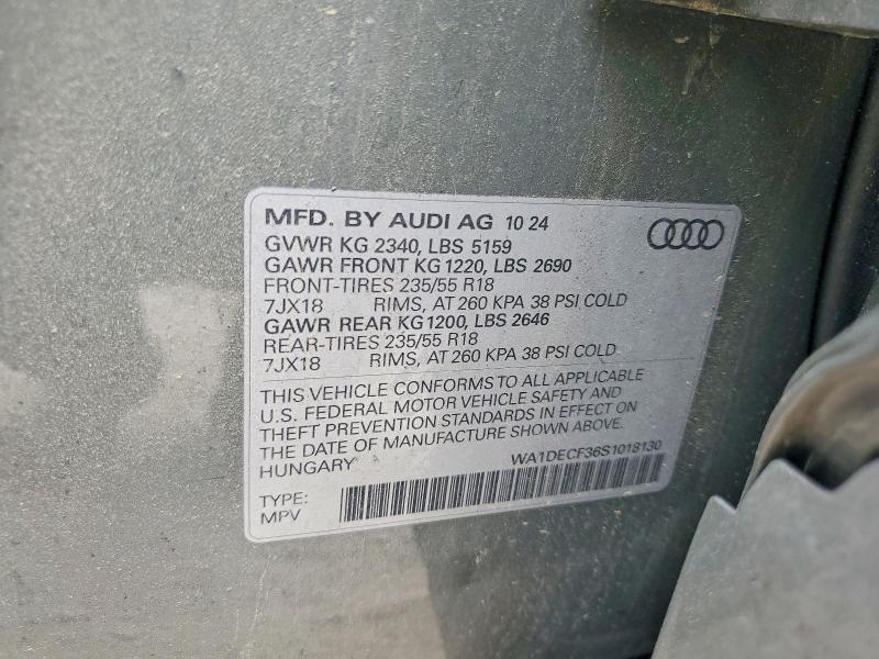 2025 Audi Q3 მანქანა იყიდება აუქციონზე, vin: WA1DECF36S1018130, აუქციონის ნომერი: 50074336