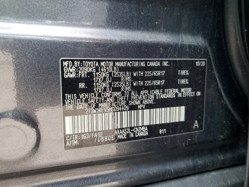 Продажа на аукционе авто 2021 Toyota Rav4, vin: 2T3W1RFV5MC094409, номер лота: 53251926