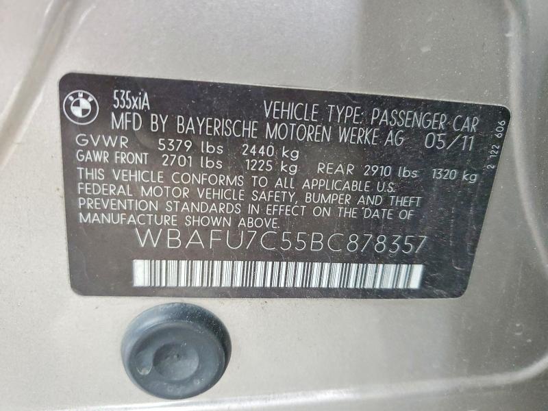 55068816 :رقم المزاد ، WBAFU7C55BC878357 vin ، 2011 Bmw 535 مزاد بيع
