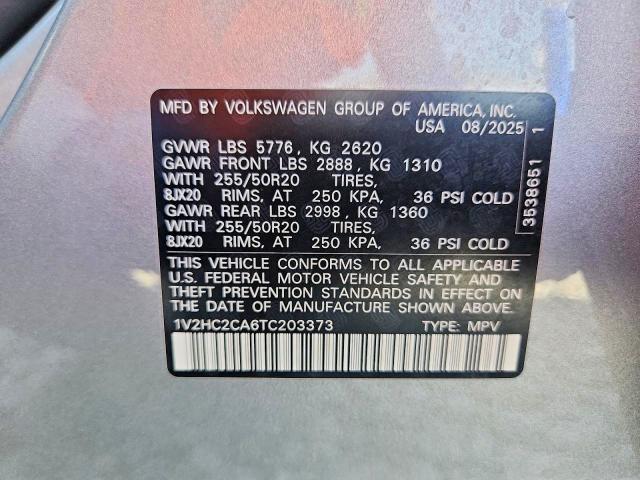 2026 Volkswagen Atlas Cross Sport მანქანა იყიდება აუქციონზე, vin: 1V2HC2CA6TC203373, აუქციონის ნომერი: 53536956