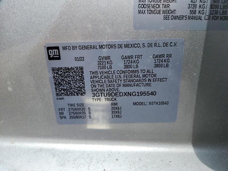 Продаж на аукціоні авто 2022 Gmc Sierra Limited, vin: 3GTU9DEDXNG195540, номер лоту: 54626406