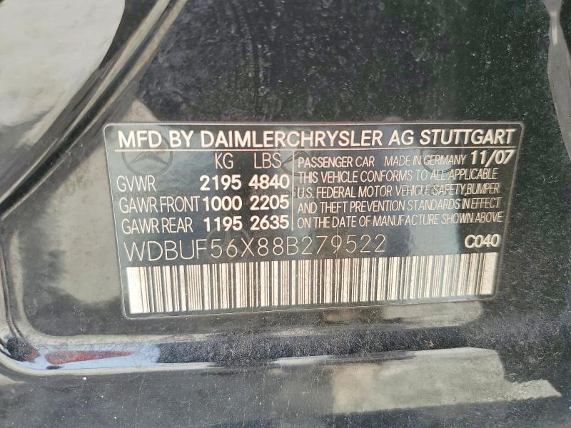 2008 Mercedes-benz E მანქანა იყიდება აუქციონზე, vin: WDBUF56X88B279522, აუქციონის ნომერი: 52988086