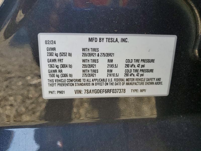 Aukcja sprzedaży 2024 Tesla Model Y, vin: 7SAYGDEF6RF037378, numer aukcji: 52290406