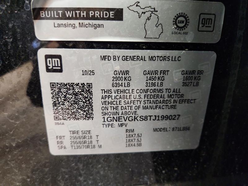 Aukcja sprzedaży 2026 Chevrolet Traverse, vin: 1GNEVGKS8TJ199027, numer aukcji: 55492616
