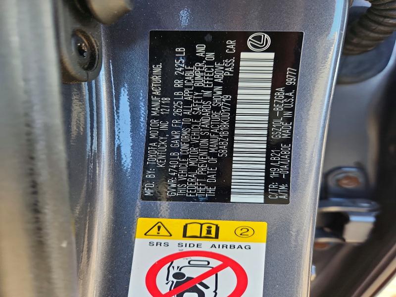 Aukcja sprzedaży 2019 Lexus Es, vin: 58ABZ1B18KU017719, numer aukcji: 51865496