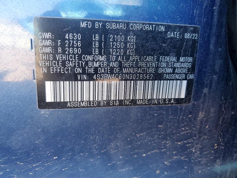 Продаж на аукціоні авто 2022 Subaru Legacy, vin: 4S3BWAC60N3028562, номер лоту: 51770646