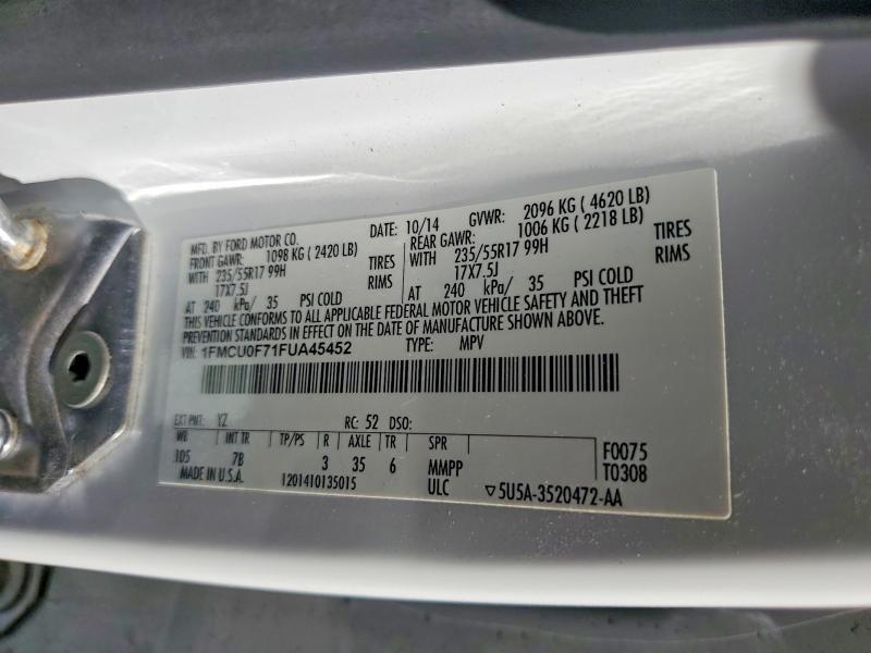 53773406 :رقم المزاد ، 1FMCU0F71FUA45452 vin ، 2015 Ford Escape مزاد بيع