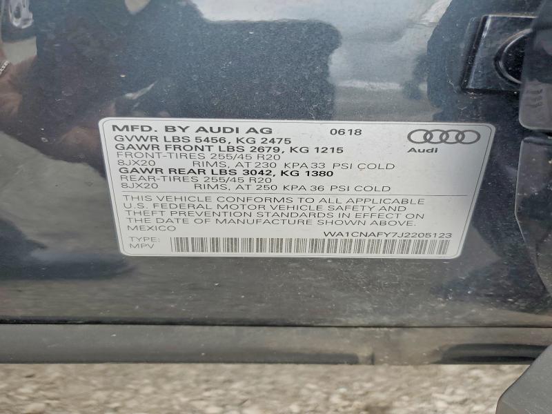 52141196 :رقم المزاد ، WA1CNAFY7J2205123 vin ، 2018 Audi Q5 مزاد بيع