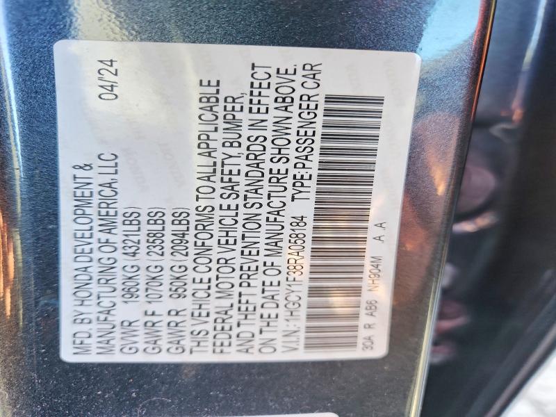 53061126 :رقم المزاد ، 1HGCY1F38RA058184 vin ، 2024 Honda Accord مزاد بيع