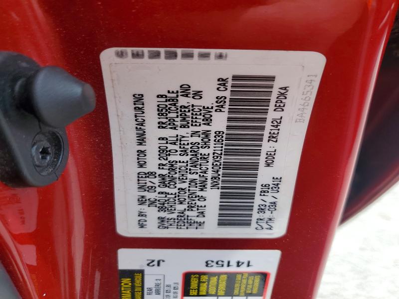 52505356 :رقم المزاد ، 1NXBU40EX9Z111639 vin ، 2009 Toyota Corolla مزاد بيع