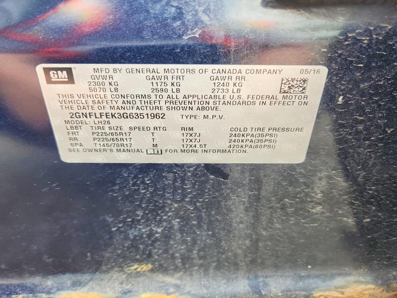 2016 Chevrolet Equinox მანქანა იყიდება აუქციონზე, vin: 2GNFLFEK3G6351962, აუქციონის ნომერი: 54022766
