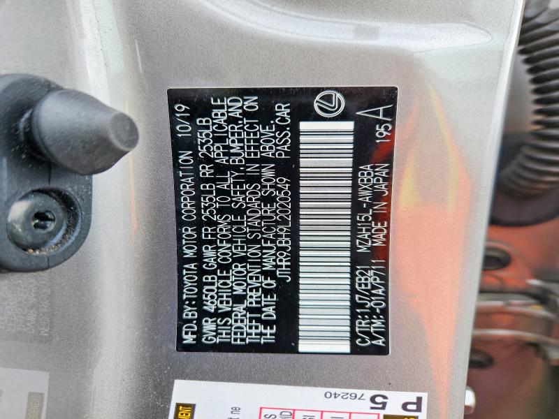 Aukcja sprzedaży 2020 Lexus Ux, vin: JTHR9JBH9L2020549, numer aukcji: 53292226
