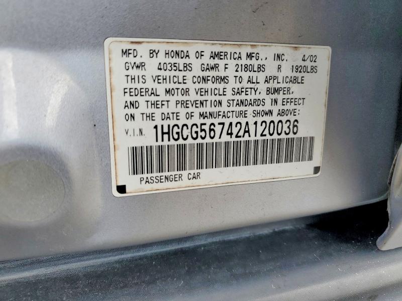 Aukcja sprzedaży 2002 Honda Accord, vin: 1HGCG56742A120036, numer aukcji: 53633936