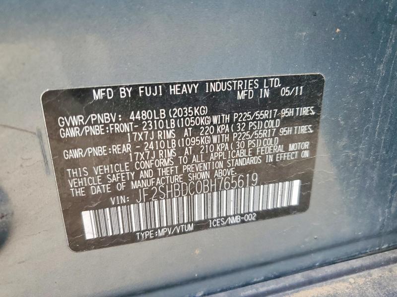 2011 Subaru Forester მანქანა იყიდება აუქციონზე, vin: JF2SHBDC0BH765619, აუქციონის ნომერი: 52188396