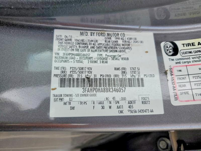 54894426 :رقم المزاد ، 3FAHP0HA8BR346057 vin ، 2011 Ford Fusion مزاد بيع